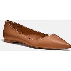 COACH Jill Scallop Pointed Toe Flats Brown 8.5